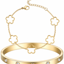 Gold Stackable Bracelets for Women 18K Gold Plated Floral Bracelet, Stainless Steel Bangle Bracelets Trendy Jewelry as Gifts for Women