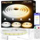 PAUTIX COB LED Strip Light White CCT Tunable 32.8ft/10m,UL-Listed 6400LEDs Dimmable 2700K-6500K CRI90+ 24V LED Tape Light Kit with APP Control/Music Mode,for Under Cabinet Bedroom Kitchen DIY Lighting