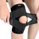 Knee Brace with Side Stabilizers for Meniscus Tear, Adjustable Knee Wrap for Pain Relief, Breathable Compression Knee Support for Knee Pain, ACL, MCL, Arthritis, Sports, Women&Men (Black, Large)