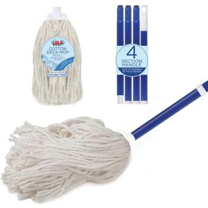 Lola Products Cotton String Wet Floor Mop w/ 1 Replacement Head, 4 Ply Cotton can Absorb 3X its Weight in Water, w/ Swivel Hang Cap for Easy Storage