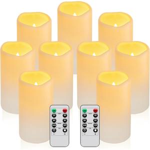 9PACK Outdoor Waterproof Plastic flameless Candles with Remote Control LED Flickering Battery Operated Pillar Candles Cycling 24 Hours Timer (D3 xH5.5) for Camping, Weddings, Party, Home Decoration, (H16# 9pack Pastic)