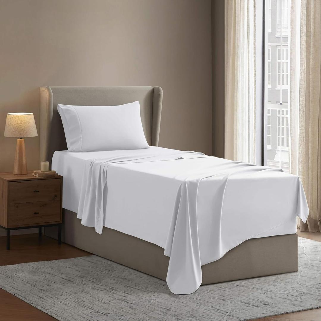 Nestl Twin XL Sheet Set - College Dorm Size - Luxury 1800 Ultra-Soft Microfiber Twin Extra Long Bed Sheets - Deep Pockets - Easy Fit - Extra Soft - 3 Piece Set (Twin XL, White)