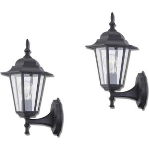 WISBEAM 2 Pack Outdoor Wall Light, Black Wall Sconce for House Porch Lighting Fixture, E26 Base 60W Max, Metal Housing Plus Glass, Wet Location Rated, ETL Qualified, Bulbs not Included