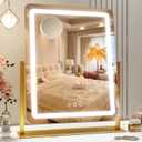Vanity Mirror with Lights, 22"x18" LED Makeup Mirror with 10X Magnification, Smart Touch 3 Colors Dimmable, Light Up Mirror for Makeup Desk, 360 Rotation, Gold