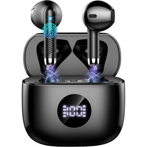 Wireless Earbuds, Bluetooth 5.4 Ear Buds LED Power Display Headphones Bass Stereo, Bluetooth Earbuds in-Ear Noise Cancelling Mic, 40H Playback Mini Case IP7 Waterproof Sports Earphones for Android iOS, Black