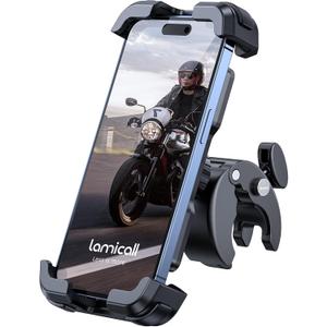 Lamicall Motorcycle Phone Mount, Bike Phone Holder - [Metal Lock] Upgrade Quick Install Handlebar Clip for Bicycle Scooter, Cell Phone Clamp for iPhone 16 15 14 Pro Max, Galaxy, 4.7-6.8" Phones (Black)