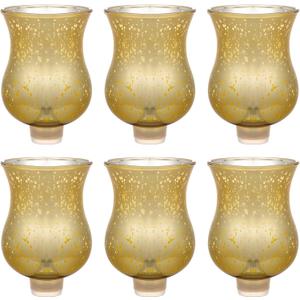 VIHOSE Bulk Set of 6 Gold 3.5" Peg Votive Holders with Rubber Gasket Glass Wholesale Candelabra Hurricane Glass Shades Votive Candleholder Cups for Stylish Home Decor