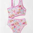 Floerns Girl's One Piece Swimsuits Floral Asymmetrical Neck Cut Out Monokini Swimwear (Light Pink)