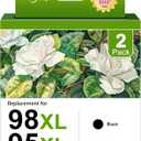98XL 95XL Ink Cartridges Black & Color Remanufactured Combo Pack Replacement for HP 98 95 Officejet 100 150 H470 6310 PhotoSmart 8050 C4180 C4580 Deskjet 5940 Printer 2-Pack (1Black/1Tri-Color)