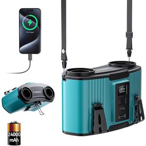 Doublepow 24000mAh Portable Waist Fan, Personal Waist Fan, Dual Air Ducts Motors, USB Rechargeable Clip On Belt for Working, 10 Speeds & 45H Wearable Neck Cooling, for Outdoor, Work, Travel (Blue)