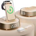 6 in 1 Wireless Charging Station with Alarm Clock, Bluetooth Speaker, FM Radio, Night Light for Bedroom Office, Wireless Charger Dock Station for iPhone 17 16 15 14 13 12 Pro Max,Apple Watch, AirPods
