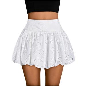 Verdusa Women's Gingham Bubble Mini Skirts Plaid Bow Cute Holiday Short Skorts (White, XL)