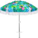 AMMSUN 6.5ft Heavy Duty HIGH Wind fringe Beach Umbrella with sand anchor Vent Tilt Portable Sun Shelter UPF 50+ Windproof Outdoor Sunshade Umbrellas Carry Bag for Patio Garden Pool Backyard Sports