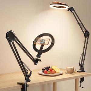 CloudValley Magnetic Overhead Phone Mount with 10" Ring Light, 5000mAh Desktop Tripod with Battery Display, Foldable LED Selfie Light with iPhone Stand for Video Recording Cooking, Live Streaming