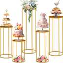 Hicarer 5 Pcs Cylinder Pedestal Stands for Party Gold Metal Tall Cylinder Stands Cake Tables Round Vases Display Columns for Weddings Party Birthday Backdrop Decorations, Acrylic Top Plate