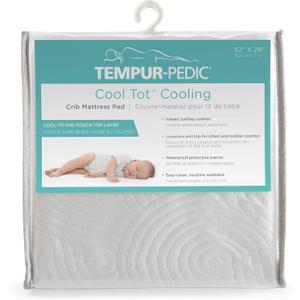 Tempur-Pedic Cool Tot Cooling Fitted Waterproof Infant and Baby Crib Mattress Protector Pad & Toddler Bed Cover, Comfortable and Luxurious Topper, Machine Washable and Dryer Friendly, 52 x 28- White (Crib (Pack of 1))