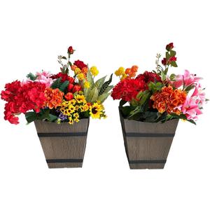 2 Pack 13 Inch Indoor & Outdoor Plastic Plant Pots, Flower Pots, Flower Planters with Imitation Wood Grain Design