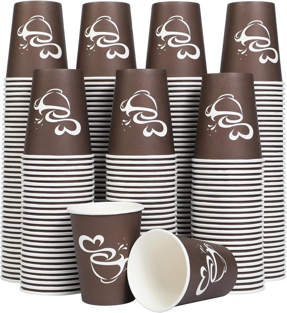 Clawsoff 300 Count 12 oz Paper Coffee Cups, Disposable Drinking Cups for Hot or Cold Beverage, 12 ounce Brown Coffee Cups for Party, Business, Travel, Picnic