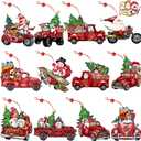 Wooden Christmas Truck Ornaments Red Truck Wooden Hanging Ornaments Wooden Car Crafts with Bead Farmhouse Hanging Decor for Xmas Tree Decoration Holiday Parties Craft Supplies 24 Pieces