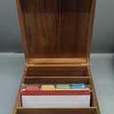 Neando 5x8 Index Card Organizer with Lid  Extra Large Acacia Wood Storage Box with 4 Compartments, 20 Blank Tabs, Holds 600 Cards  File Box for Recipes, Projects, School Notes & Office Organization