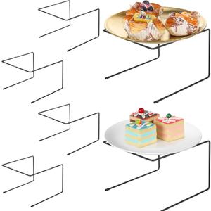 6 Pcs Black Metal Pizza Stands, Pizza Rack Holder With Non-Slip Pads, Food Display Riser For Table Buffet Party, Platter Tray For Serving Dessert, 8.5x8.27x5.9 Inch