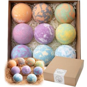 FlowBedolent Bath Bombs for Women, 9pcs Handmade Bubble Bath Bombs with Natural Essential Oils, Perfect Valentines Day Gift for Wife and Girlfriend, as Well as Wonderfull Mother's Day Gift for Mom