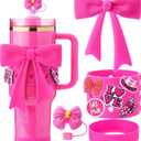 Cup Accessories for Stanley 40oz Tumbler Only, Bow Accessory Decoration, Bow Tie Straw Topper, Silicone Cup Sleeve for Stanley Quencher 40oz, Hot Pink (Rose)