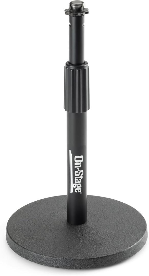 On-Stage DS7200B Adjustable Desktop Mic Stand (for Recording, Streaming, Podcasting, Bass, Drums&Amps, Adjustable Height, Round Weighted Base, 5/8-27 Threading, Metal, Black)