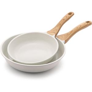 SENSARTE Nonstick Frying Pan Skillets, Ceramic Coating Omelette Pans, Healthy Cookware Chef's Pan, White, Free of PTFE & PFAS (8+10 Inch)
