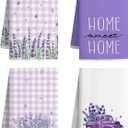 4 Pcs Lavender Spring Kitchen Towel Set Funny Housewife Farmhouse Rustic Bath Hand Towel for Holiday Bathroom Gift, 24 x 16 Inches(Purple,Lavender)