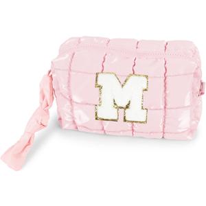 Quilted Makeup Bag Cosmetic Bag, Travel Toiletry Bag for Women, Cute Makeup Bag Organizer Puffer Pouch Light Pink M
