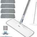 Microfiber Mop for Cleaning Floors,55 Inch Extendable Flat Mop with 4 Reusable Washable Pads, 1 hook, 1 wall piece, and 1 scraper, Wet Dry and Dust Mops for Bathroom Kitchen, Floor,Ceramic Tiles (White+Grey)