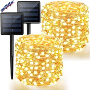2Pack Solar String Lights Outdoor, 80FT 200LED Solar Fairy Lights, Waterproof Copper Wire & 8 Modes, Solar Twinkle Light for Garden, Tree, Wedding, Christmas Decorations, Patio, Fence (Warm White)