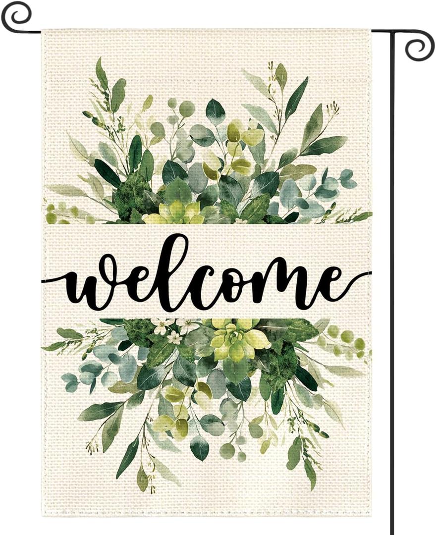 10 x AVOIN colorlife Spring Summer Floral Welcome Garden Flag 12x18 Inch Double Sided Outside, Eucalyptus Seasonal Farmhouse Yard Outdoor Flag