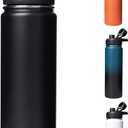 24 oz Insulated Water Bottle with Handle, 304 Stainless Steel Water Bottles with Wide Mouth, Double Wall Vacuum Sports Water Bottle, BPA Free, Keep Cold and Hot, Black