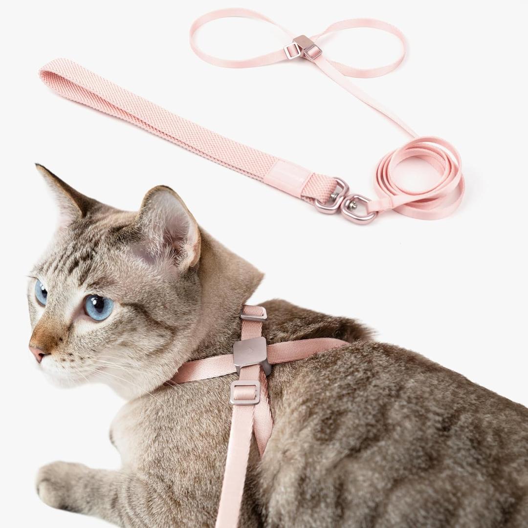 Cat Harness and Leash 2-in-1, Escape Proof Anti-Chocking Harness Adjustable Lighweight Leash for Walking Outoor Training for Kitten Small Large Cats Puppy, US IDA Bronze Award (Blush Pink)