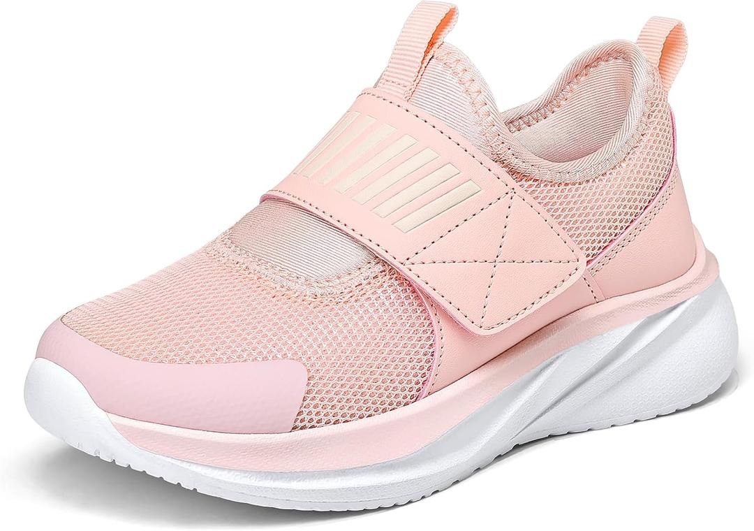 RUNSIDE Girls Tennis Shoes Boys Kids Sneakers Lightweight Breathable Running Athletic Shoes for 2 Big Kid, Light Pink