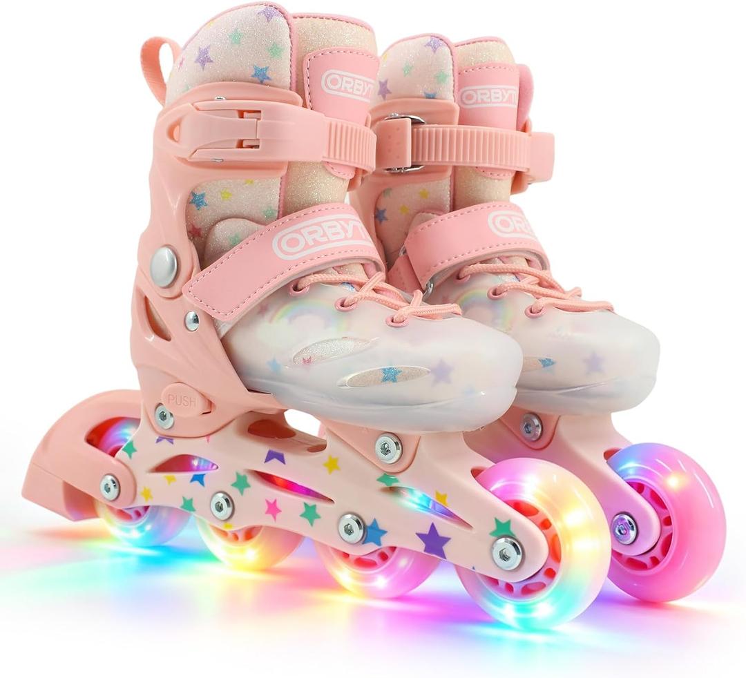 Kids Roller Blades Ages Inline Skates Adjustable for Girls & Boys Size C9 to Y8 Roller Skates with Light-Up Wheels for Outdoor/Indoor, Size 4.5-5.5