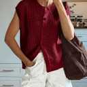 Saodimallsu Womens Short Cap Sleeve Sweater Vest Crochet Button Down Cardigans Crew Neck Summer Knit Tops (Red)