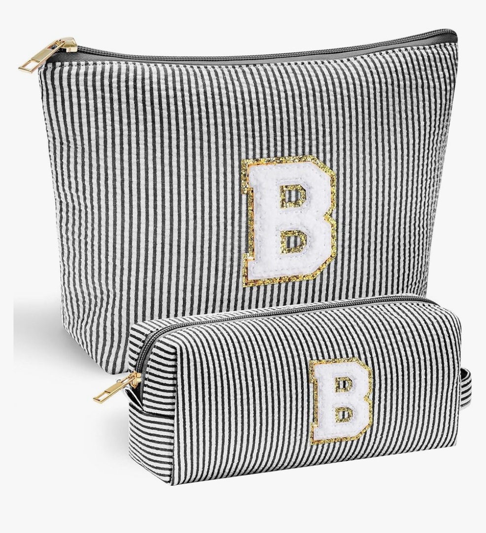 Initial Makeup Bag, Travel Toiletry Bag, Personalized Gifts for Women Girls Monogrammed Gifts for women, Cute Stuff for Teen Girls Wedding Bridal Gifts Preppy Things for Teen Girls Black B