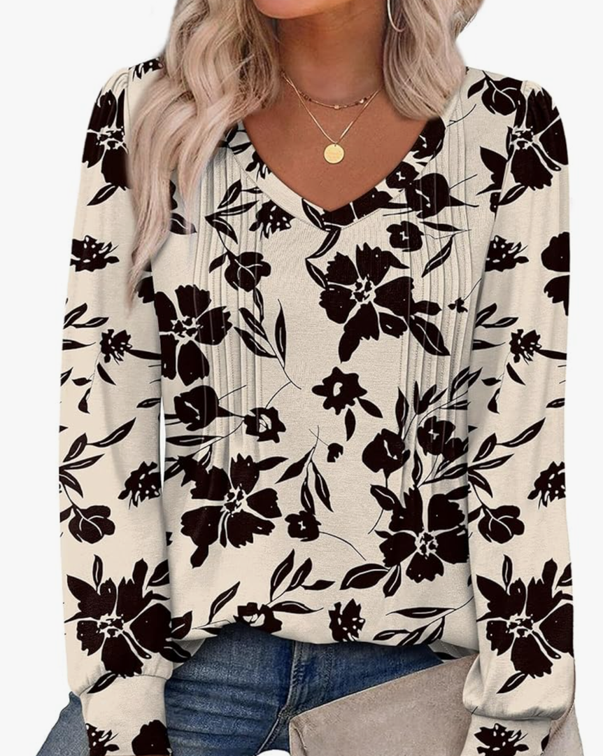 Viracy Womens Long Sleeve Shirts Fall Tops Dressy Casual V Neck Pleated Shirts Business Basic Trendy Clothes 2024 Size XXL