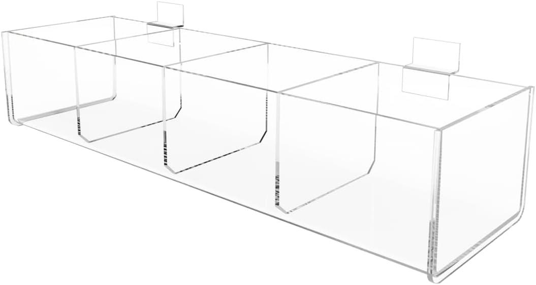 Slatwall Acrylic Retail Tray Four Compartment 15.75" Wide x 4.75" Deep Dump Bin Clear Product Merchandise Storage Caddy for Businesses by Marketing Holders