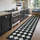 Lahome Zelie Checkered Washable 2x12 Runners for Hallways Non Slip, Black Kitchen Bathroom Runner Rugs, Modern Trellis Ultra-Thin Indoor Carpet Runner for Bedroom Dorm Classroom Decor (2'x12',Black)