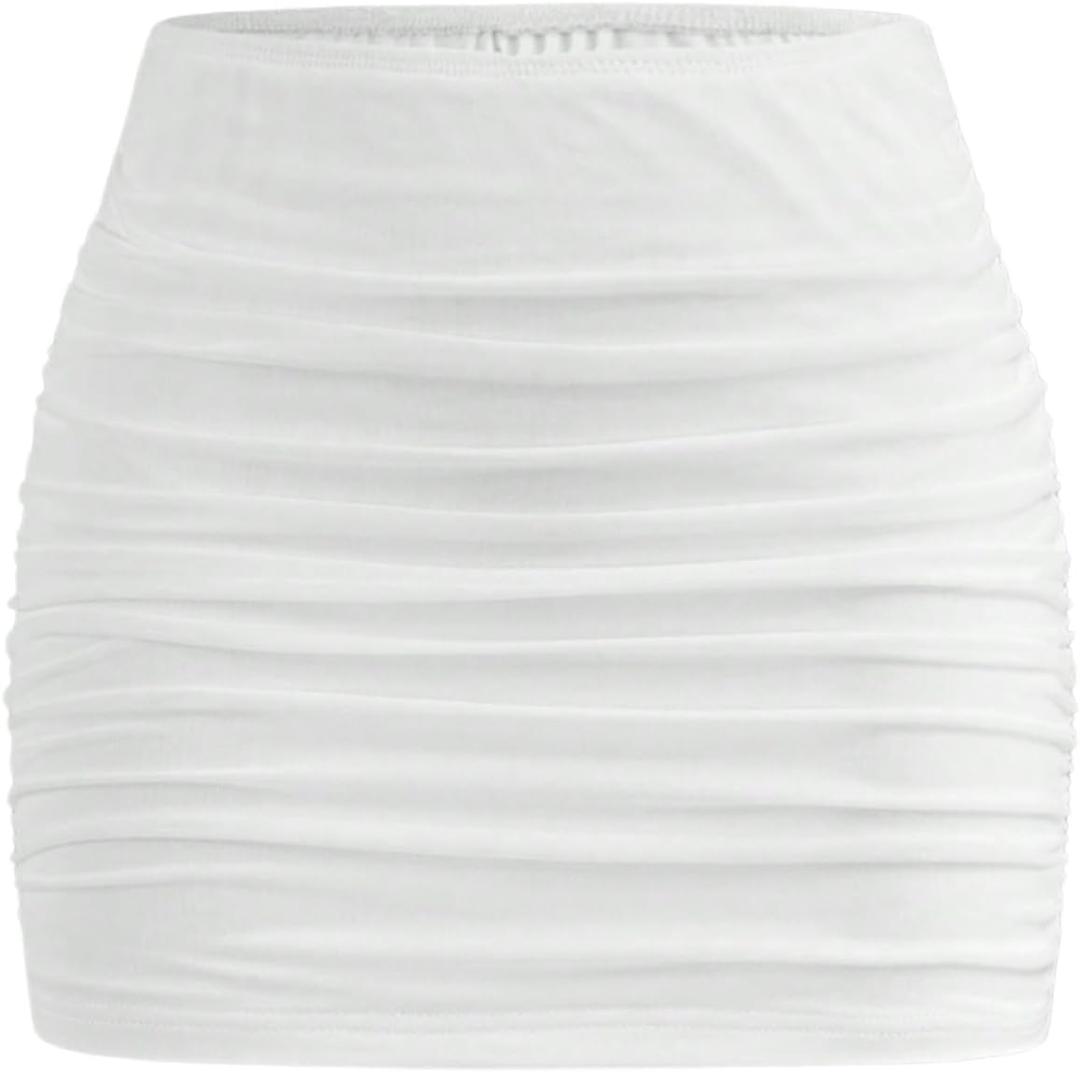 WDIRARA Girl's Ruched Mesh Skirt Bodycon Mini Skirt Stretch Short Skirts