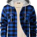 WULFUL Men's Flannel Plaid Shirts Jacket Fleece Lined Winter Shirts Soft Warm Coat with Hood for Men (Blue804), M