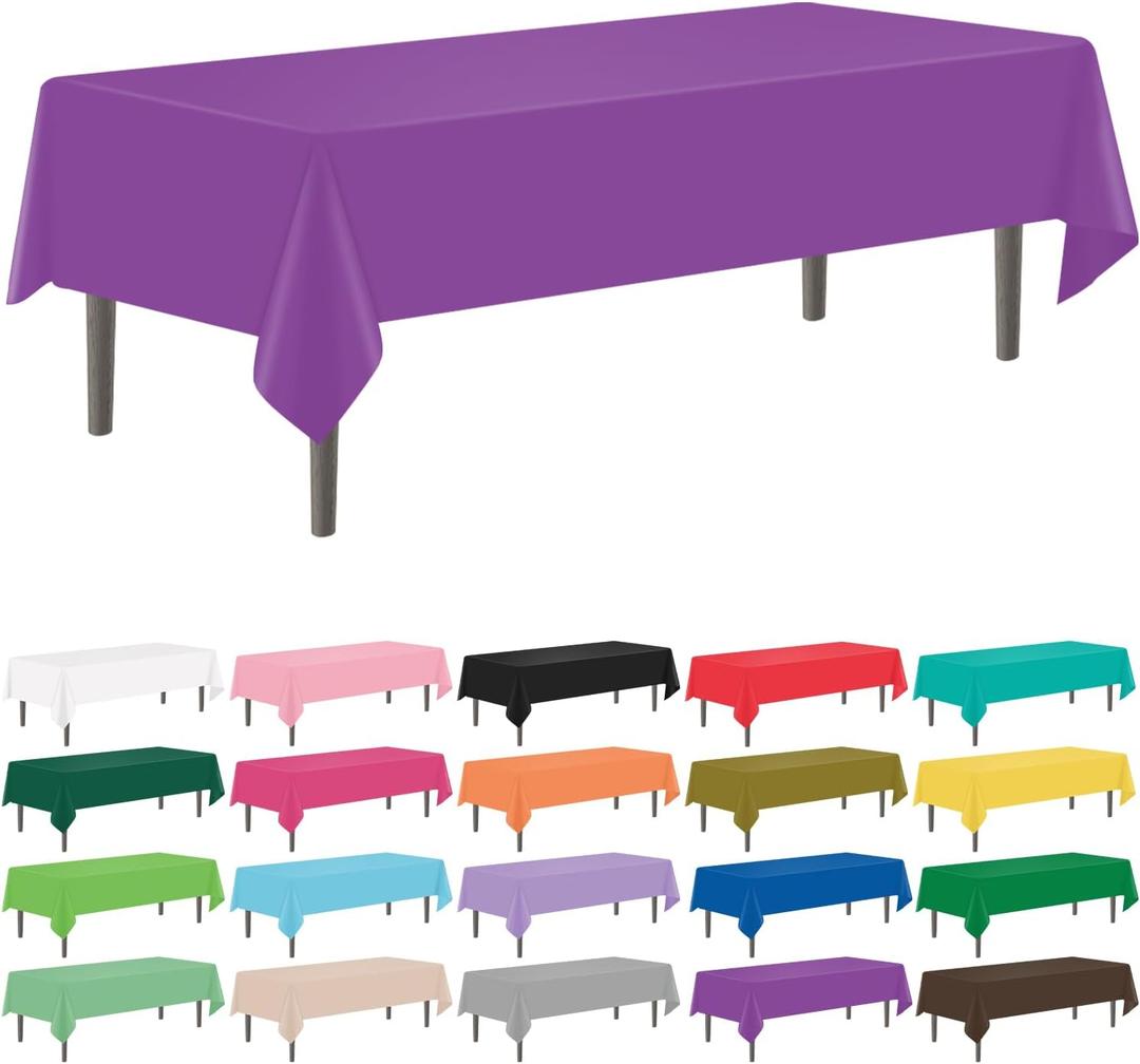 12 Pack Purple 54 x 108 Inch Disposable Plastic Tablecloths Rectangular Table Cloth Plastic Table Cover for Parties (Rectangle)