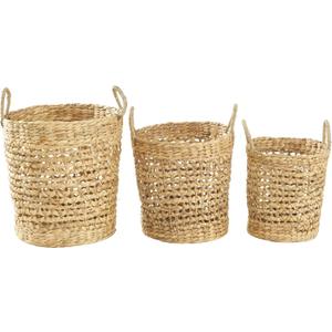 Deco 79 Seagrass Handmade Decorative and Functional Storage Basket Woven Basket Organizer with Handles, Set of 3 Basket for Storage 21", 18", 16"H, Brown