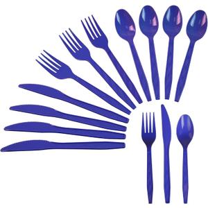 240 Pcs Disposable Blue Plastic Silverware Set, Including Blue Party Forks, Knives And Spoons 80 Pieces Each For Parties, Weddings, Birthdays, Home Offices, Takeout