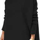 LILLUSORY Women's Turtleneck Oversized Sweaters Long Batwing Sleeve Spilt Hem Tunic Pullover Knit Tops (Large, Black)