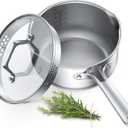 PekGema Stainless Steel Saucepan 3 Quart with Glass Strainer Lid, Thicken Tri-ply Full Sauce Pot, Two Side Spouts for Easy Pour, Dishwasher Safe, Induction Ready, Compatible with All Cooktops